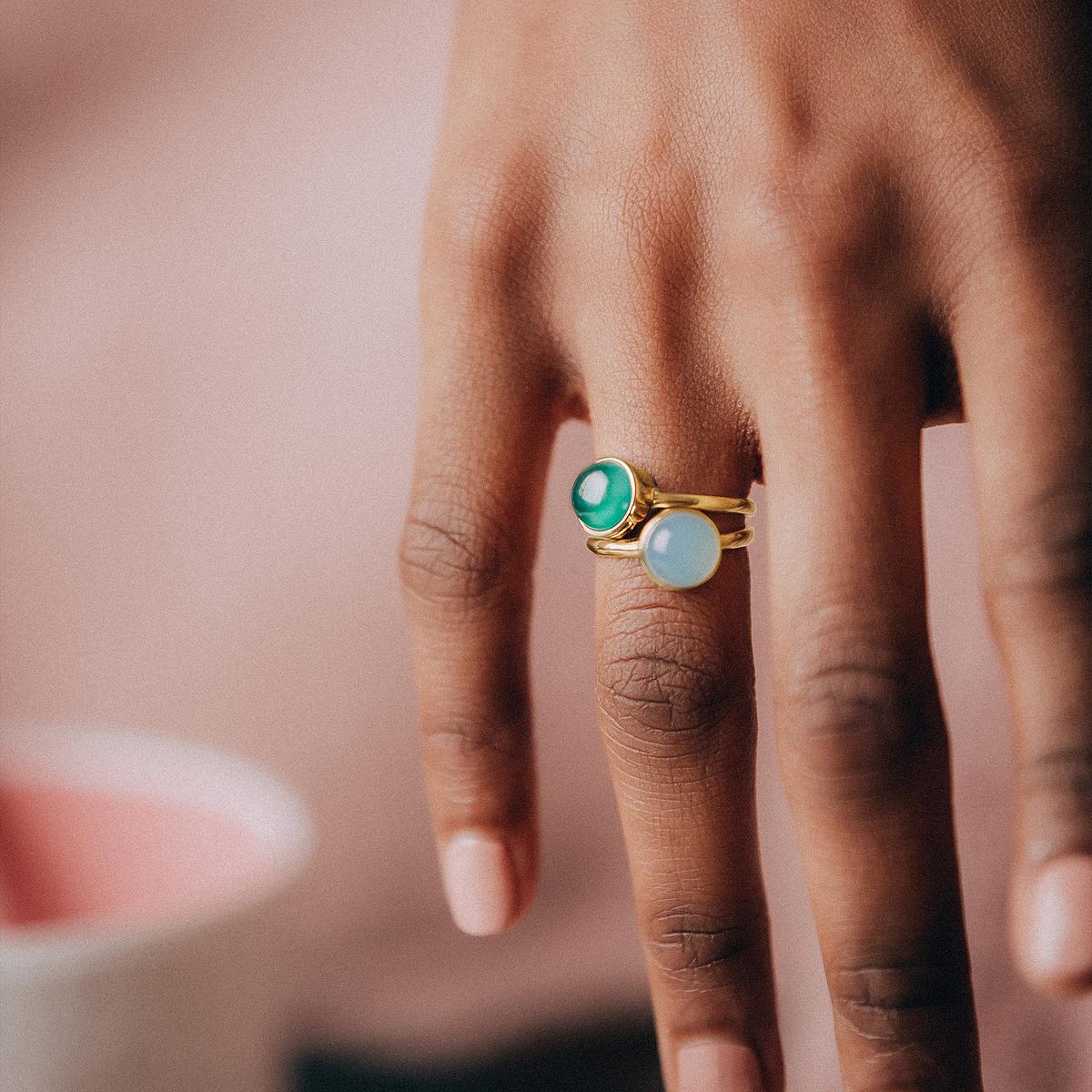 Bague Paradis Ronde Calcédoine Bleue