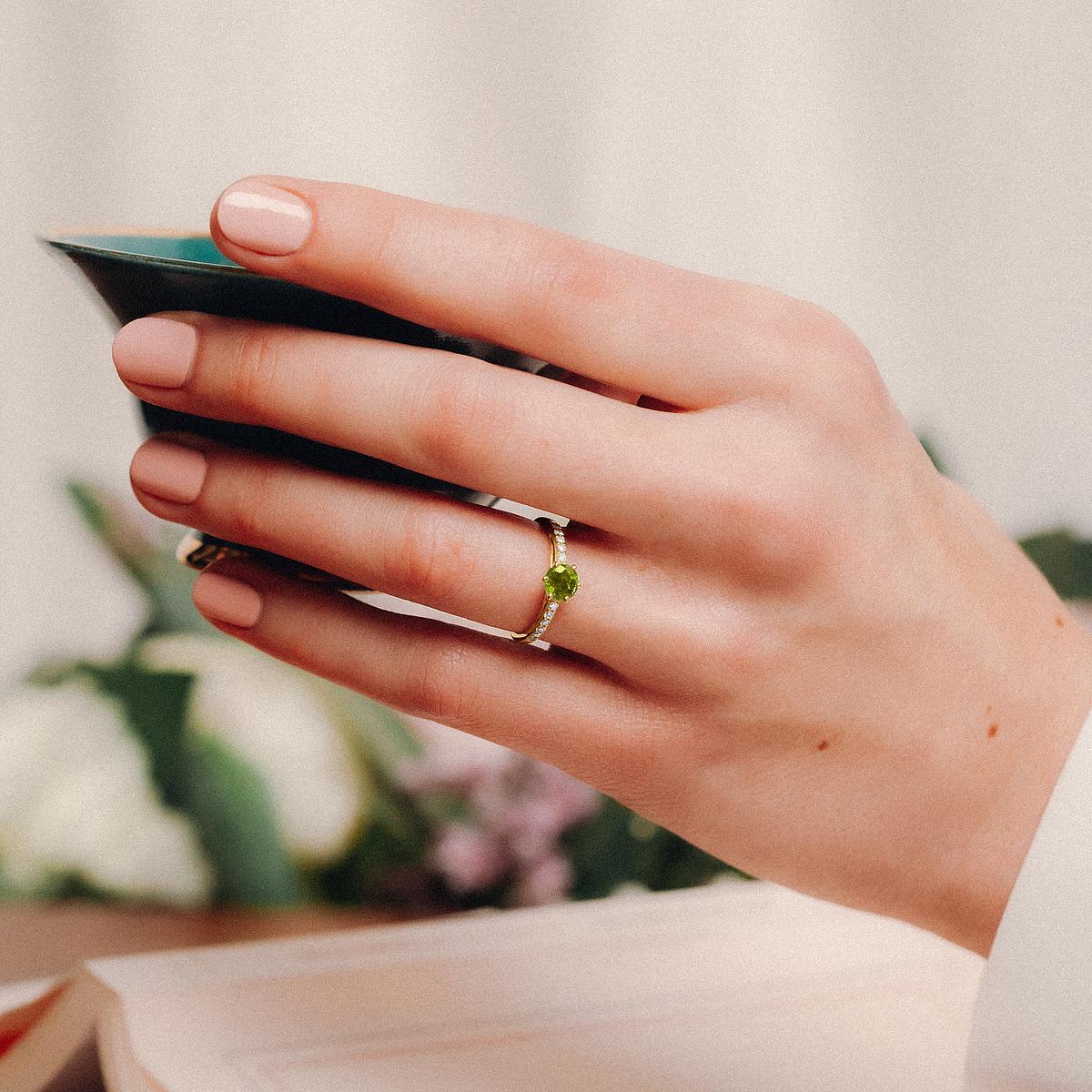 Solitaire Pavé Camille Péridot 6 mm