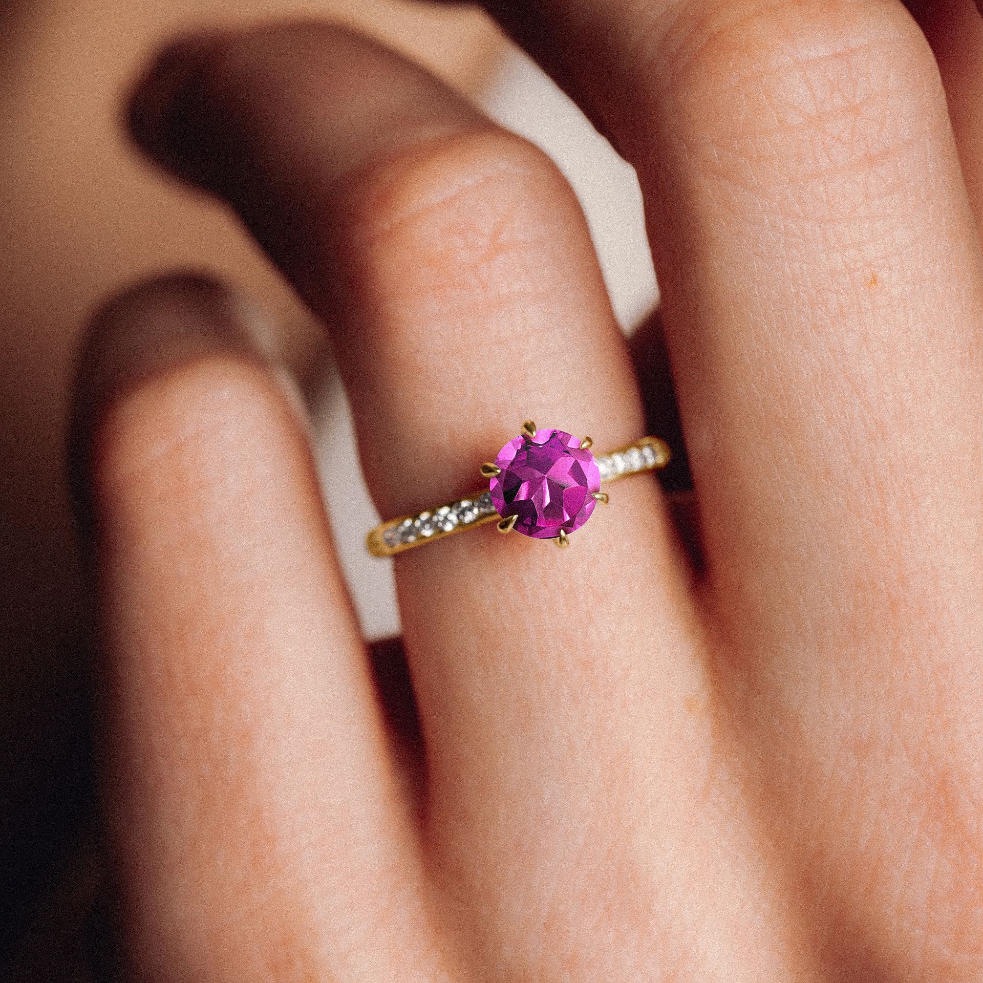 Solitaire Pavé Tulipe Saphir Rose mm