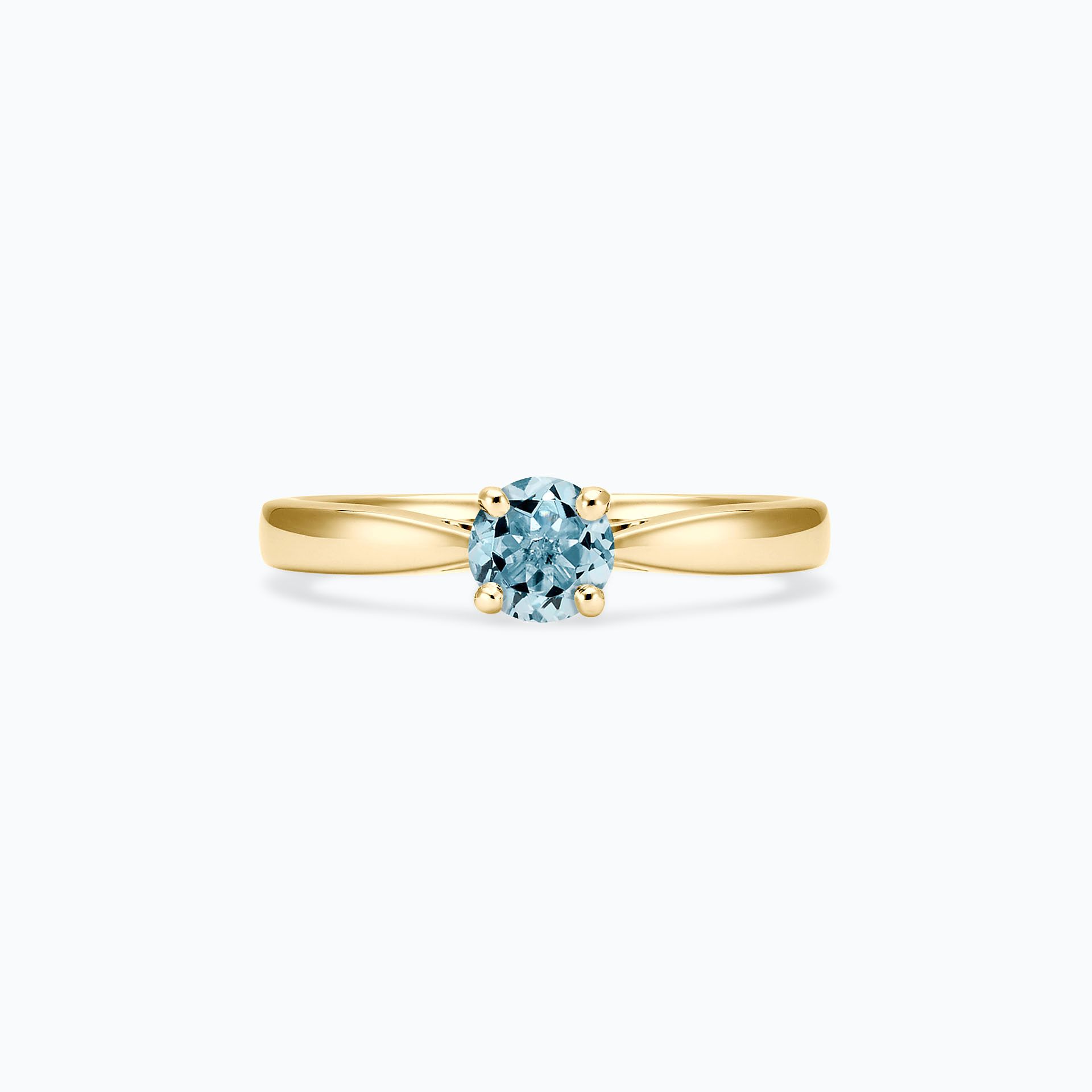 Bague Solitaire Aigue-marine Naturelle – Or Jaune 14 Carats – Accents Or Et Diamants – Sur Mesure (taille à Préciser)