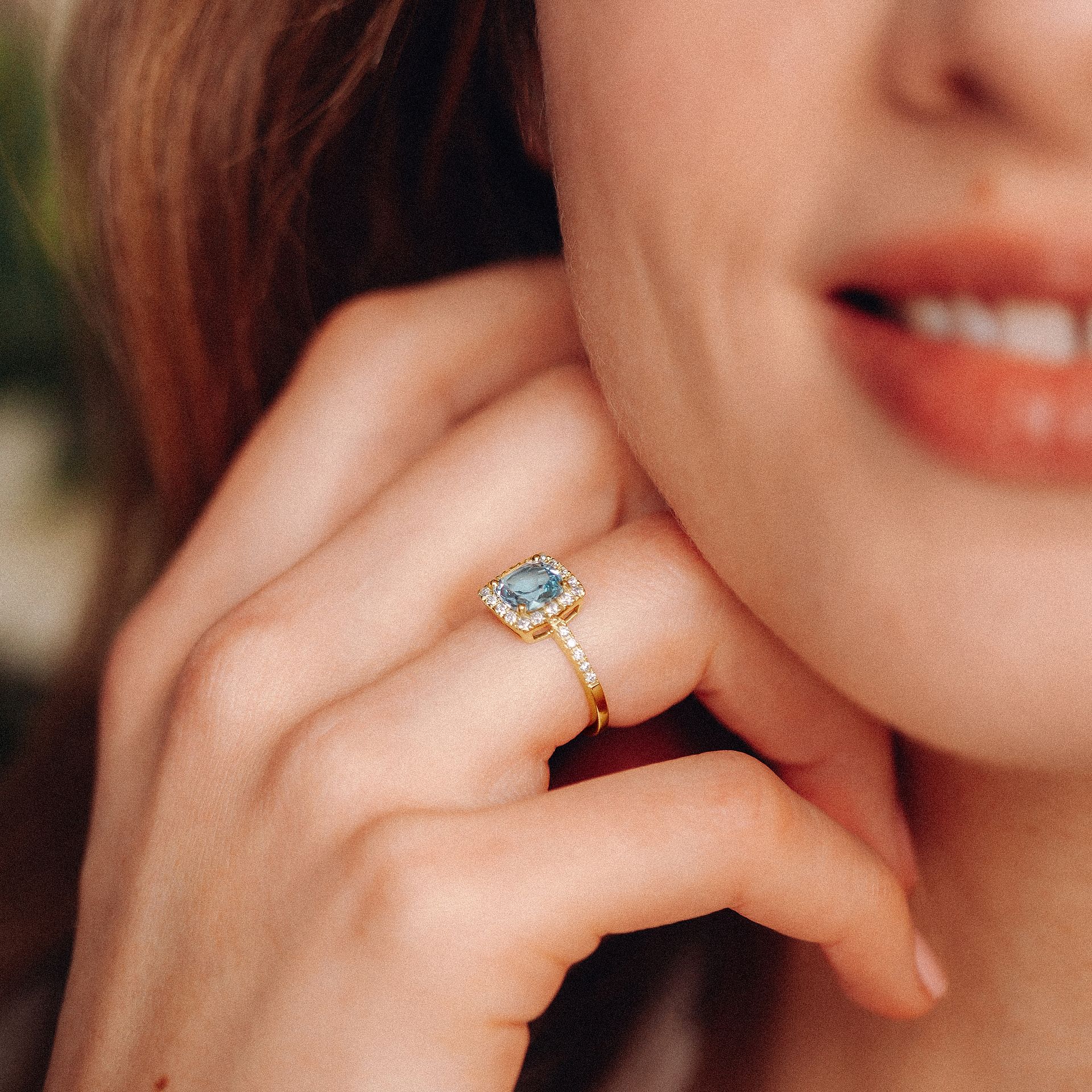 Solitaire Pavé Lys Aigue-marine