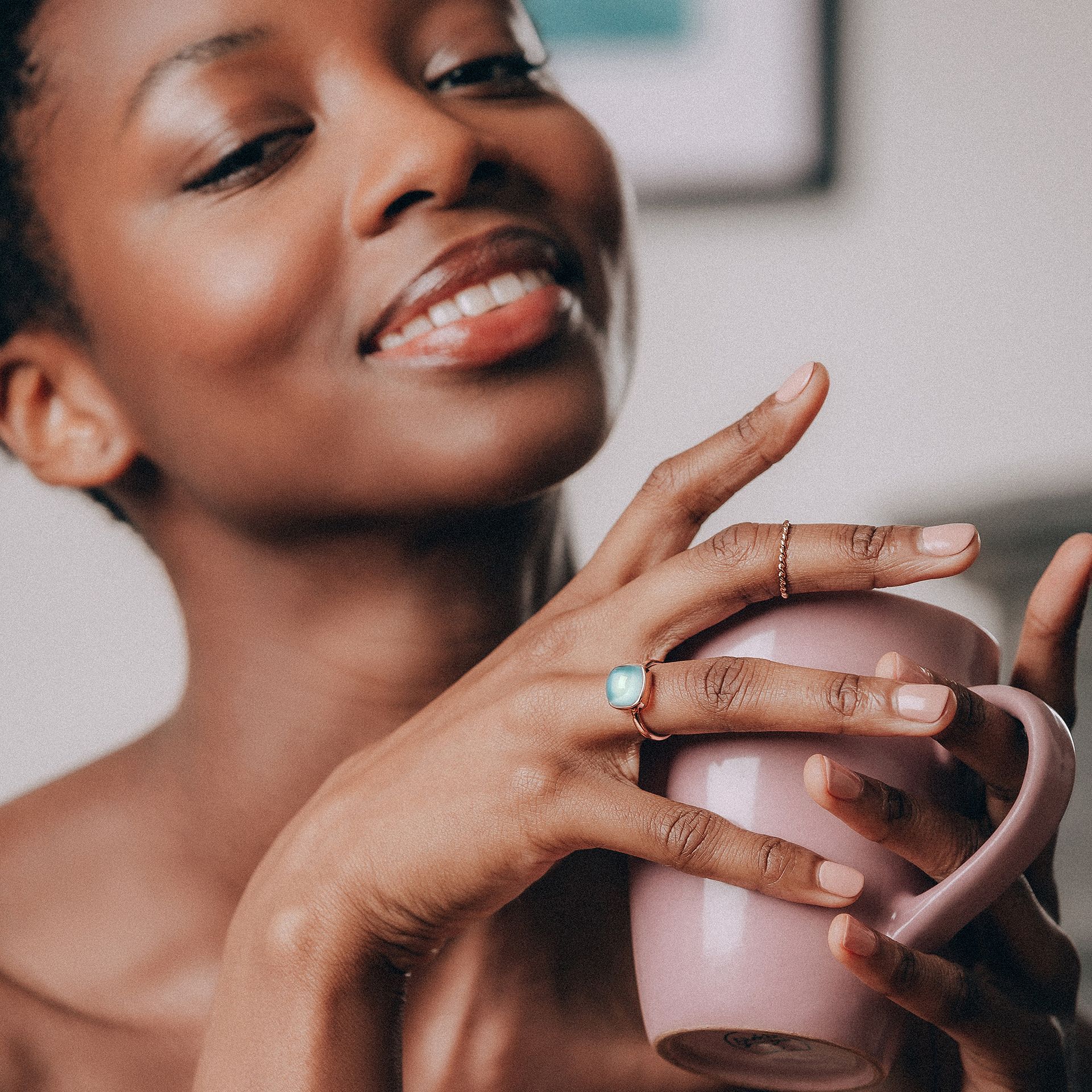 Bague Paradis Coussin Calcédoine Bleue