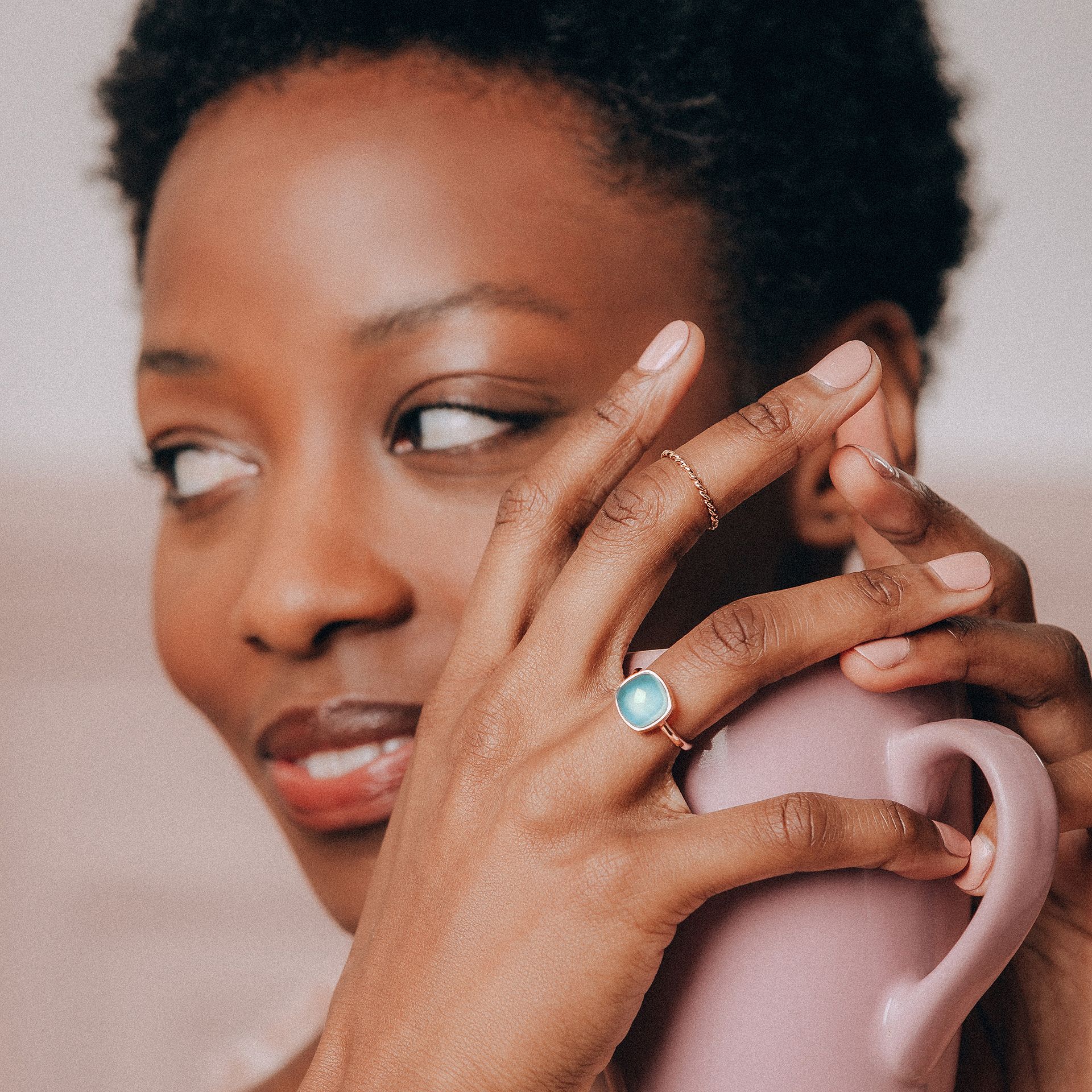 Bague Paradis Coussin Calcédoine Bleue