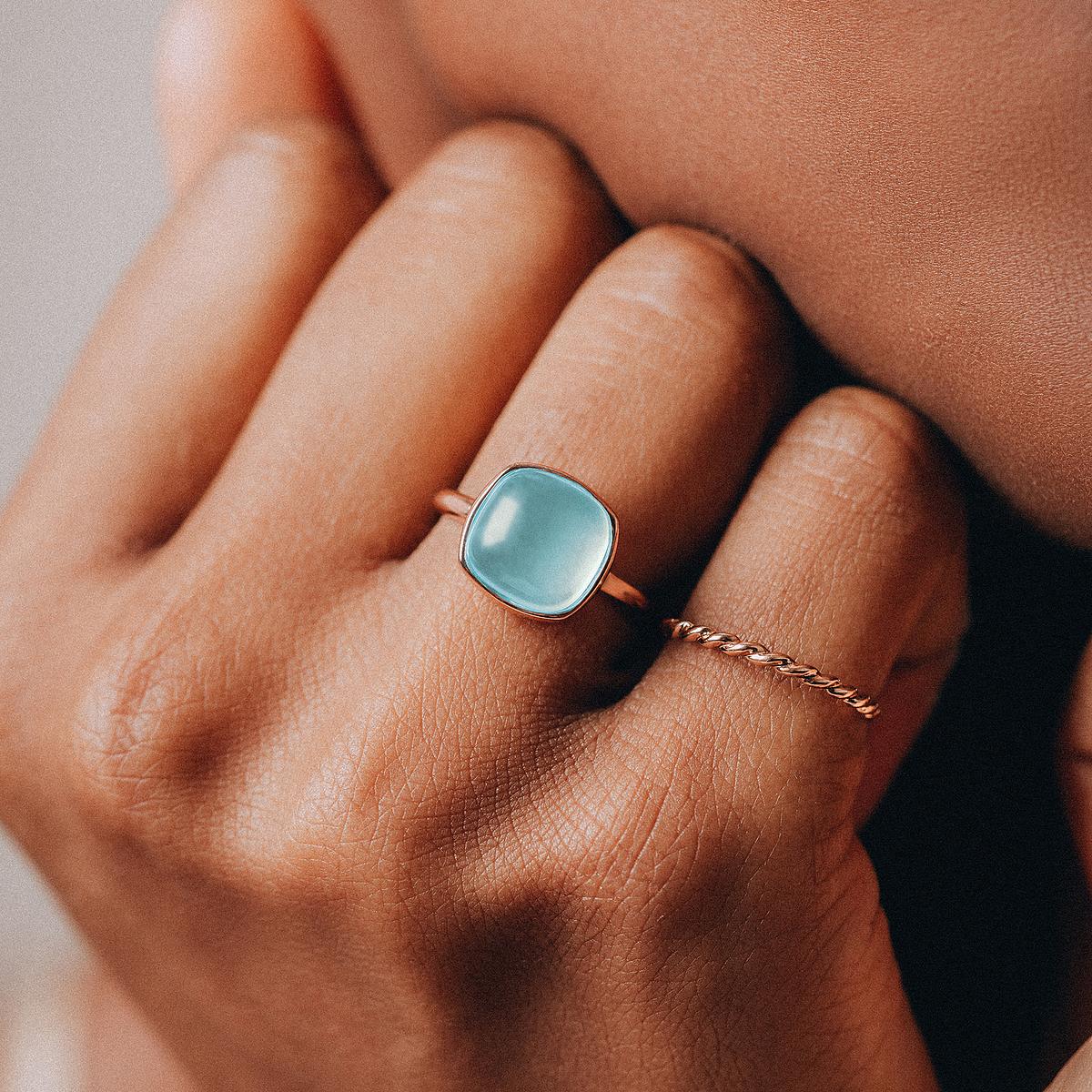 Bague Paradis Coussin Calcédoine Bleue