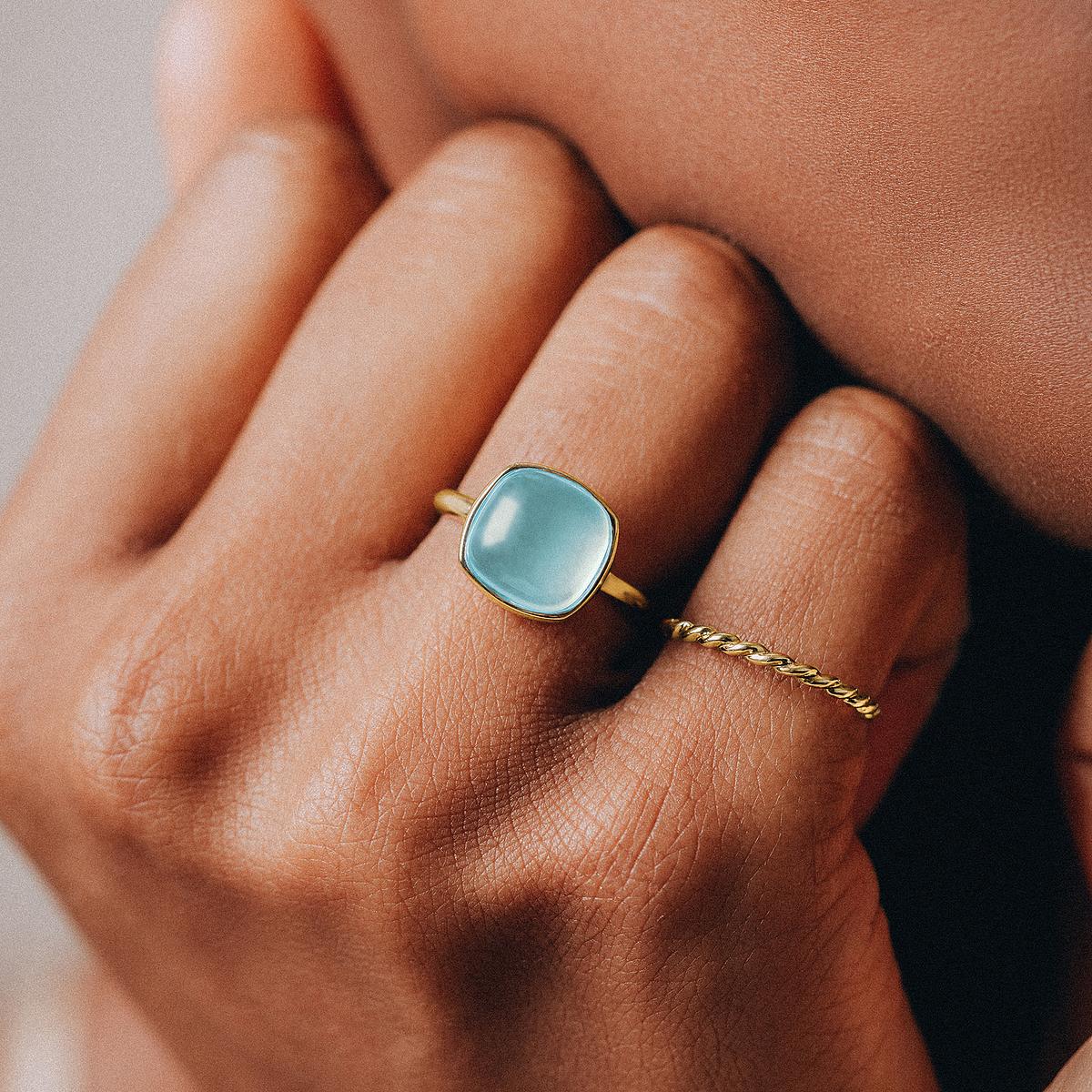 Bague Paradis Coussin Calcédoine Bleue