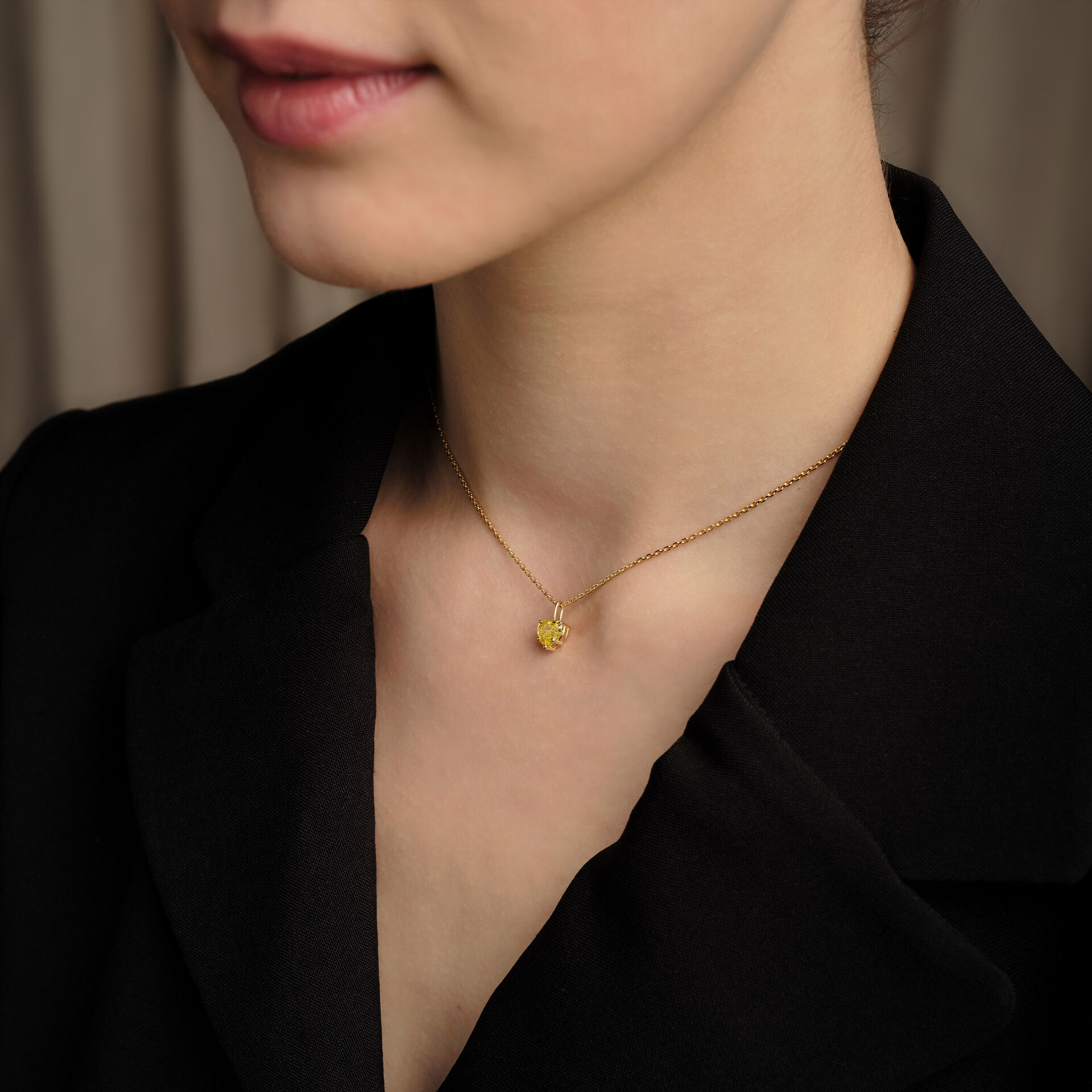 Pendentif Coeur Diamant Jaune de Synthèse