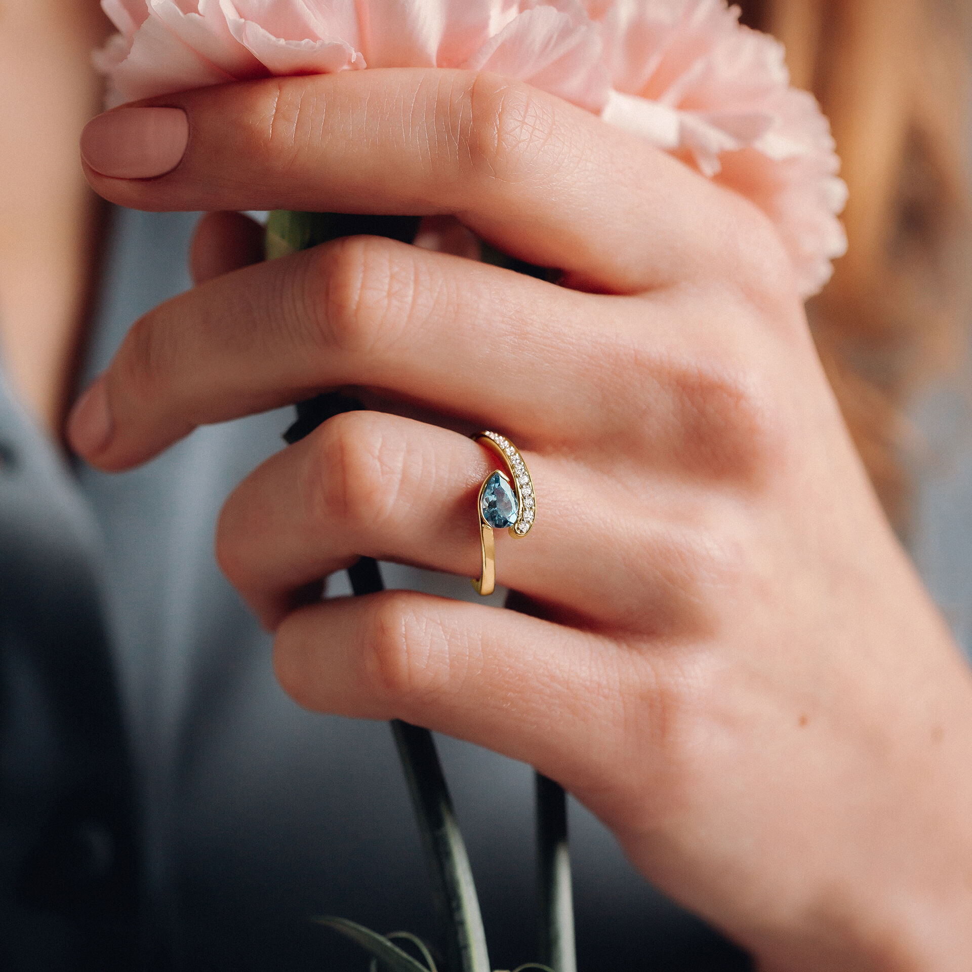 Solitaire Pavé Starlight Aigue-marine